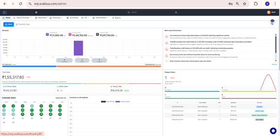 The main dashboard of Xcalious ERP.